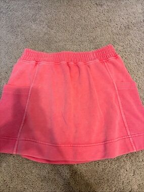 Pink Elastic-Waist Mini Skort with Front Patch Pockets
